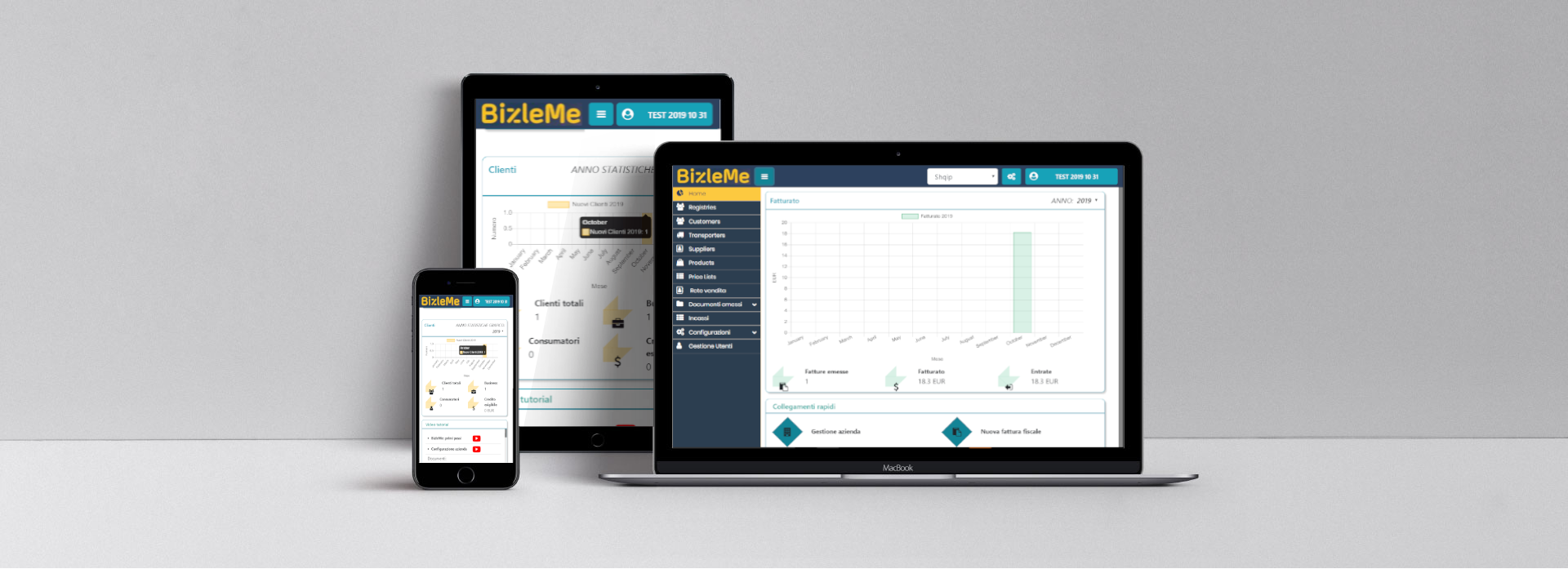 Immagini software gestionale online BizleMe da pc, tablet, smartphone. Applicazione che si adatta al dispositivo
